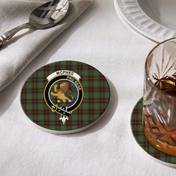 ScotsTee Shop Scottish McPhee Hunting Modern Crest Tartan Drinks Coasters – Wood, Rubber, Ceramic