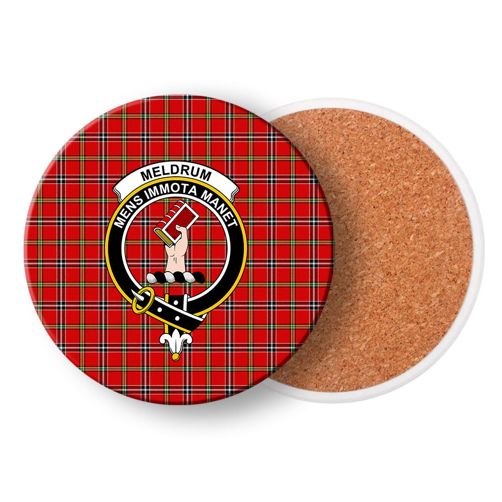 ScotsTee Shop Scottish Meldrum Dress Modern Crest Tartan Drinks Coasters – Wood, Rubber, Ceramic