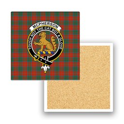 ScotsTee Shop Scottish McPherson of Cluny Ancient Crest Tartan Drinks Coasters – Wood, Rubber, Ceramic