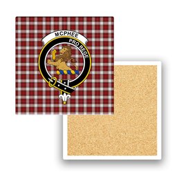 ScotsTee Shop Scottish McPhee Dress Ancient Crest Tartan Drinks Coasters – Wood, Rubber, Ceramic