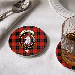 ScotsTee Shop Scottish Ramsay of Dalhousie (Ramsay Red) Ancient Crest Tartan Drinks Coasters – Wood, Rubber, Ceramic