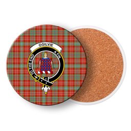 ScotsTee Shop Scottish Ogilvie (Ogilvy) Ancient Crest Tartan Drinks Coasters – Wood, Rubber, Ceramic