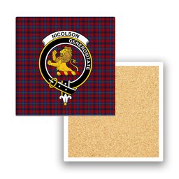 ScotsTee Shop Scottish Nicolson of Tiree & Coll Crest Tartan Drinks Coasters – Wood, Rubber, Ceramic