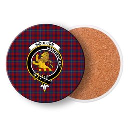 ScotsTee Shop Scottish Nicolson of Tiree & Coll Crest Tartan Drinks Coasters – Wood, Rubber, Ceramic