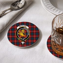 ScotsTee Shop Scottish Nicolson of Lewis Crest Tartan Drinks Coasters – Wood, Rubber, Ceramic