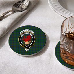 ScotsTee Shop Scottish Moncreiffe of Atholl Crest Tartan Drinks Coasters – Wood, Rubber, Ceramic