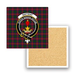 ScotsTee Shop Scottish Rattray of Lude Crest Tartan Drinks Coasters – Wood, Rubber, Ceramic
