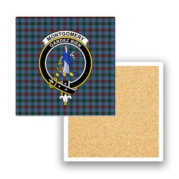 ScotsTee Shop Scottish Montgomery of Ayrshire Ancient Crest Tartan Drinks Coasters – Wood, Rubber, Ceramic