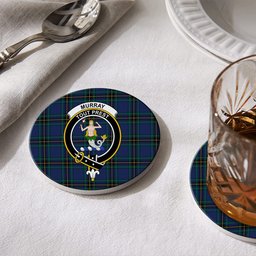 ScotsTee Shop Scottish Murray of Elibank Modern Crest Tartan Drinks Coasters – Wood, Rubber, Ceramic