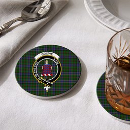ScotsTee Shop Scottish Ogilvie of Inverarity Wilsons_ Crest Tartan Drinks Coasters – Wood, Rubber, Ceramic