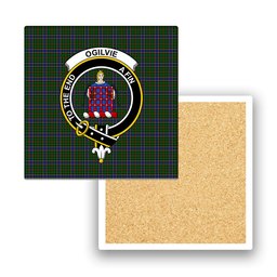 ScotsTee Shop Scottish Ogilvie of Inverarity Wilsons_ Crest Tartan Drinks Coasters – Wood, Rubber, Ceramic