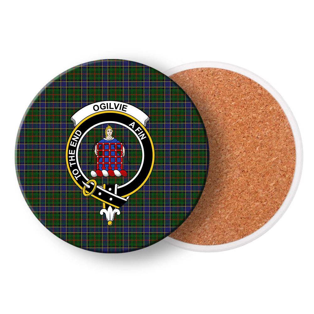 ScotsTee Shop Scottish Ogilvie of Inverarity Wilsons_ Crest Tartan Drinks Coasters – Wood, Rubber, Ceramic
