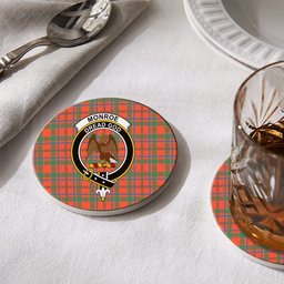 ScotsTee Shop Scottish Monroe Ancient Crest Tartan Drinks Coasters – Wood, Rubber, Ceramic