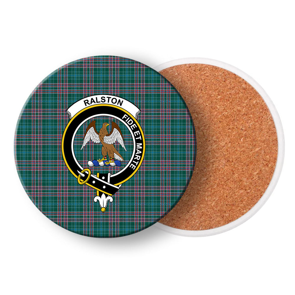ScotsTee Shop Scottish Ralston USA Modern Crest Tartan Drinks Coasters – Wood, Rubber, Ceramic