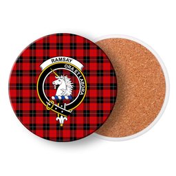 ScotsTee Shop Scottish Ramsay of Dalhousie (Ramsay Red) Modern Crest Tartan Drinks Coasters – Wood, Rubber, Ceramic