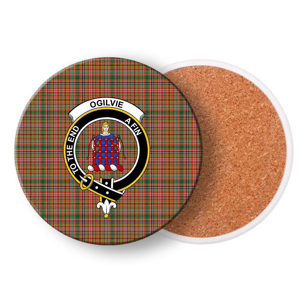 ScotsTee Shop Scottish Ogilvie (Ogilvy) of Strathallan Ancient Crest Tartan Drinks Coasters – Wood, Rubber, Ceramic
