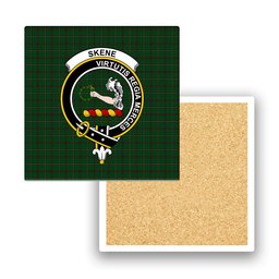 ScotsTee Shop Scottish Skene or Tribe of Mar Crest Tartan Drinks Coasters – Wood, Rubber, Ceramic