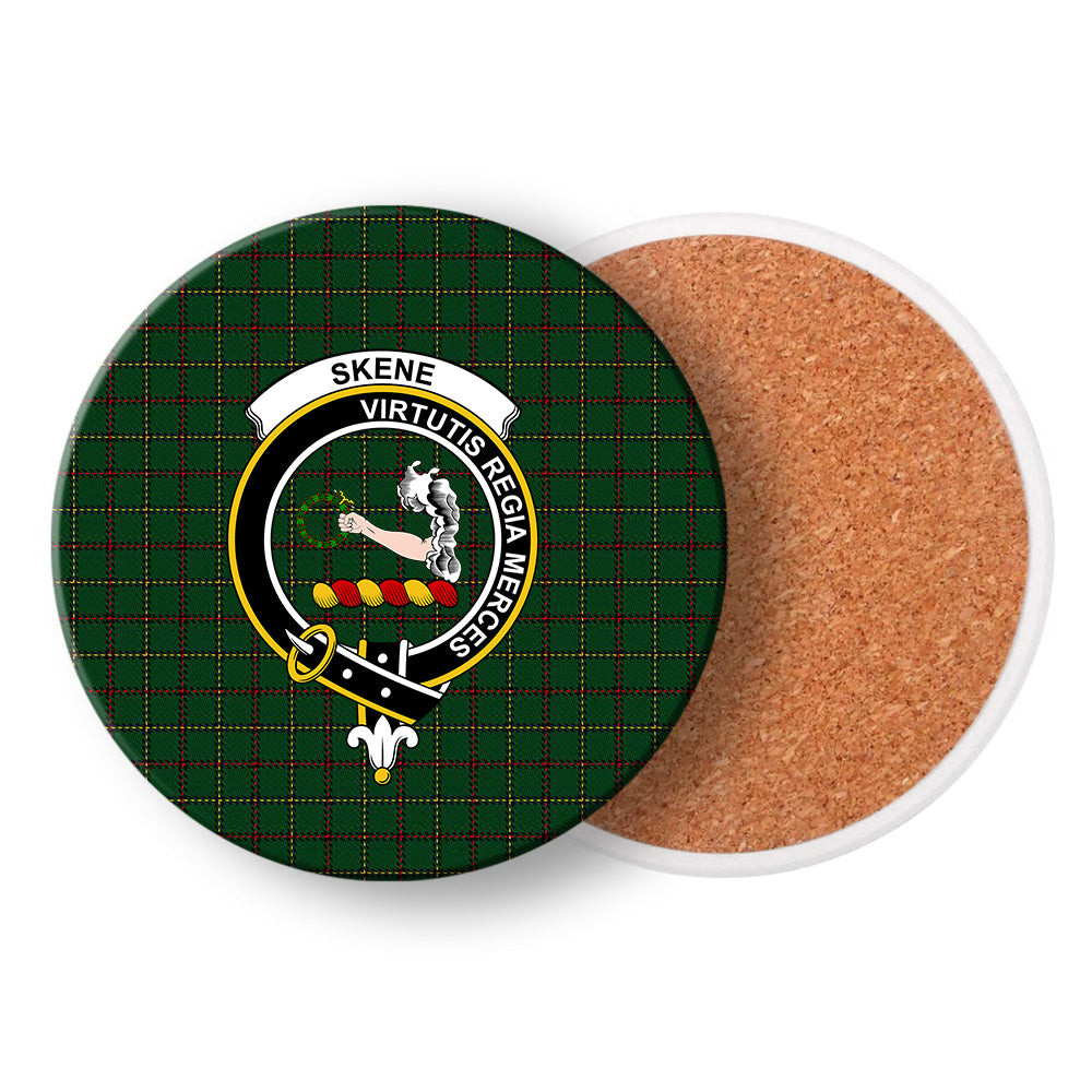 ScotsTee Shop Scottish Skene or Tribe of Mar Crest Tartan Drinks Coasters – Wood, Rubber, Ceramic