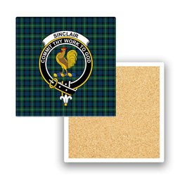 ScotsTee Shop Scottish Sinclair of Ulster Modern Crest Tartan Drinks Coasters – Wood, Rubber, Ceramic