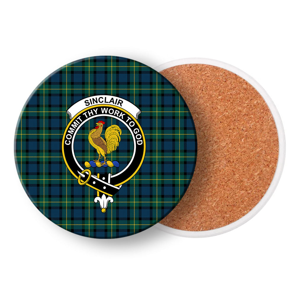 ScotsTee Shop Scottish Sinclair of Ulster Modern Crest Tartan Drinks Coasters – Wood, Rubber, Ceramic