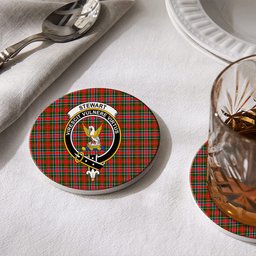 ScotsTee Shop Scottish Stewart Royal Modern Crest Tartan Drinks Coasters – Wood, Rubber, Ceramic