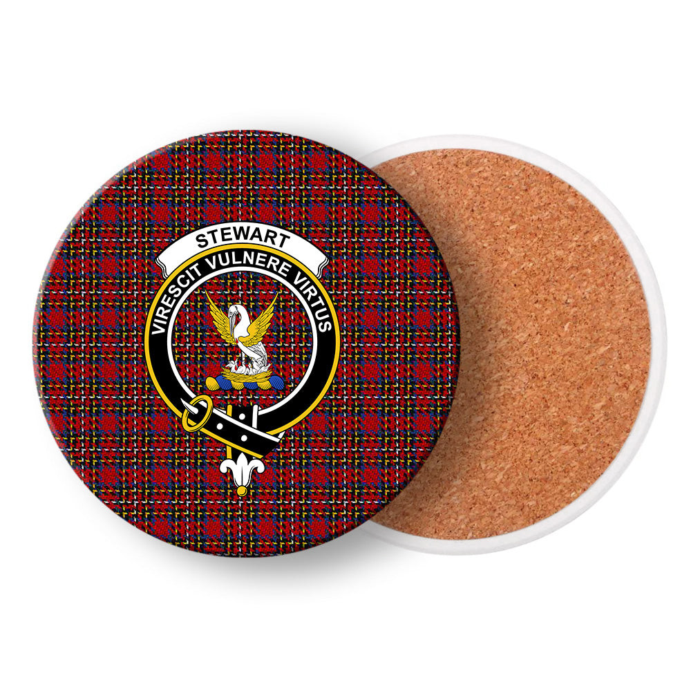 ScotsTee Shop Scottish Stewart Royal 1988 M&S Crest Tartan Drinks Coasters – Wood, Rubber, Ceramic