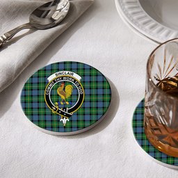 ScotsTee Shop Scottish Sinclair of Ulster Ancient Crest Tartan Drinks Coasters – Wood, Rubber, Ceramic