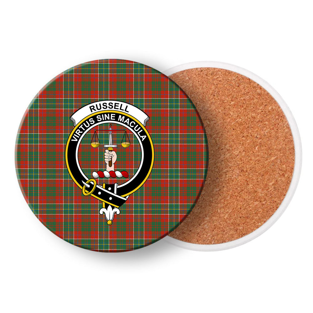 ScotsTee Shop Scottish Russell USA Ancient Crest Tartan Drinks Coasters – Wood, Rubber, Ceramic
