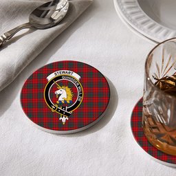ScotsTee Shop Scottish Stewart of Appin Modern Clan Crest Tartan Drinks Coasters – Wood, Rubber, Ceramic