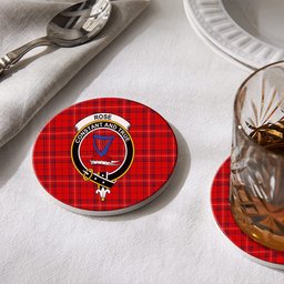 ScotsTee Shop Scottish Rose of Kilravock Modern Crest Tartan Drinks Coasters – Wood, Rubber, Ceramic