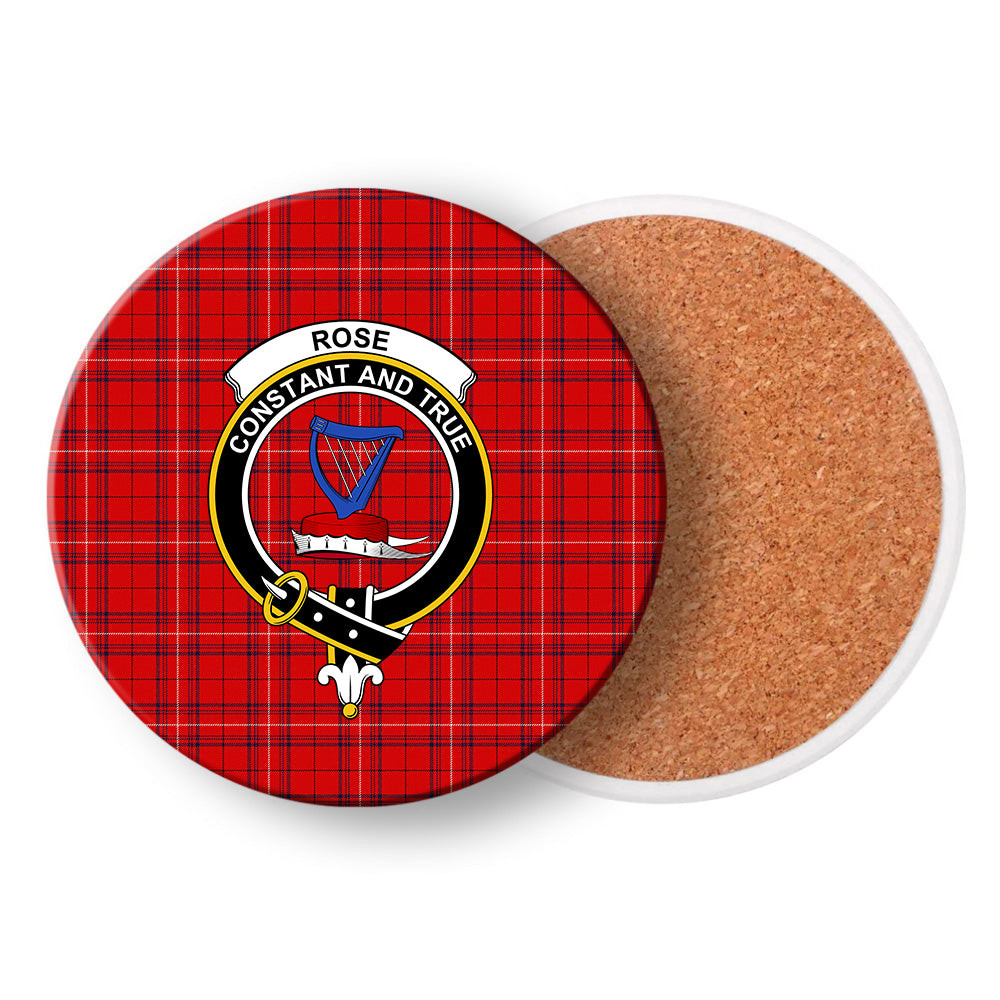 ScotsTee Shop Scottish Rose of Kilravock Modern Crest Tartan Drinks Coasters – Wood, Rubber, Ceramic