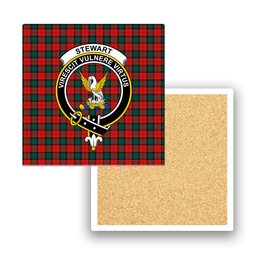 ScotsTee Shop Scottish Stewart of Atholl Modern Crest Tartan Drinks Coasters – Wood, Rubber, Ceramic