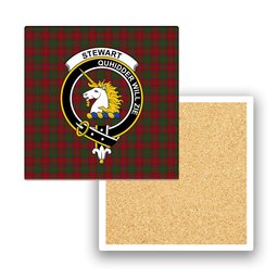 ScotsTee Shop Scottish Stewart of Appin Crest Tartan Drinks Coasters – Wood, Rubber, Ceramic