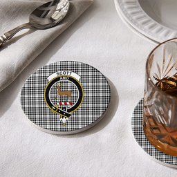 ScotsTee Shop Scottish Scott Black and White Modern Crest Tartan Drinks Coasters – Wood, Rubber, Ceramic