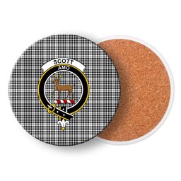 ScotsTee Shop Scottish Scott Black and White Modern Crest Tartan Drinks Coasters – Wood, Rubber, Ceramic