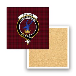ScotsTee Shop Scottish Stirling of Keir Crest Tartan Drinks Coasters – Wood, Rubber, Ceramic