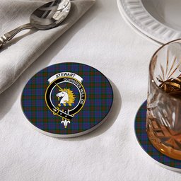ScotsTee Shop Scottish Stewart of Appin 2 Crest Tartan Drinks Coasters – Wood, Rubber, Ceramic