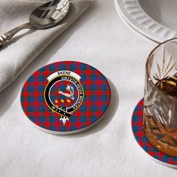 ScotsTee Shop Scottish Skene of Cromar Modern Crest Tartan Drinks Coasters – Wood, Rubber, Ceramic