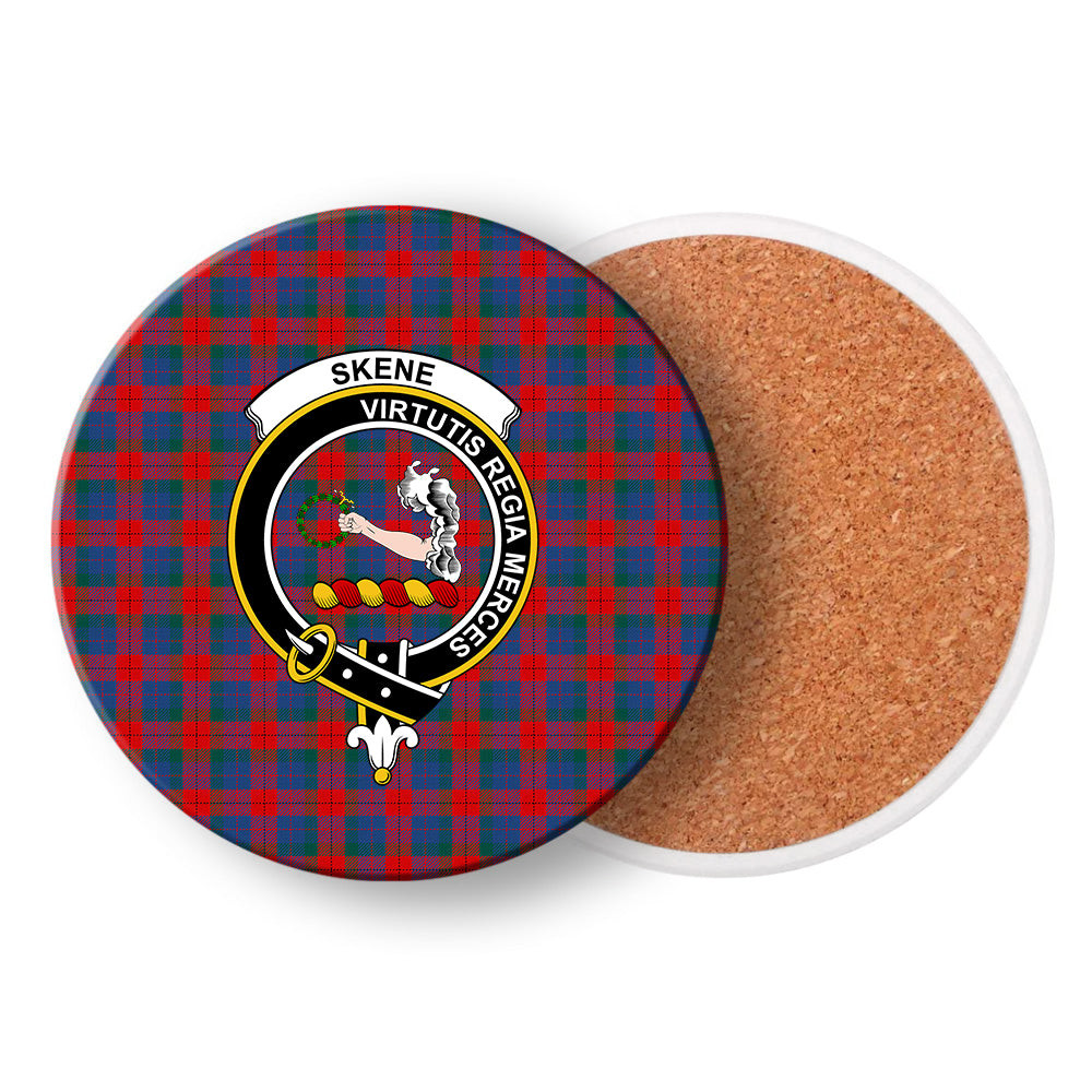 ScotsTee Shop Scottish Skene of Cromar Modern Crest Tartan Drinks Coasters – Wood, Rubber, Ceramic
