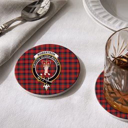 ScotsTee Shop Scottish Robertson White line New Modern Crest Tartan Drinks Coasters – Wood, Rubber, Ceramic