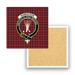 ScotsTee Shop Scottish Robertson White line New Modern Crest Tartan Drinks Coasters – Wood, Rubber, Ceramic