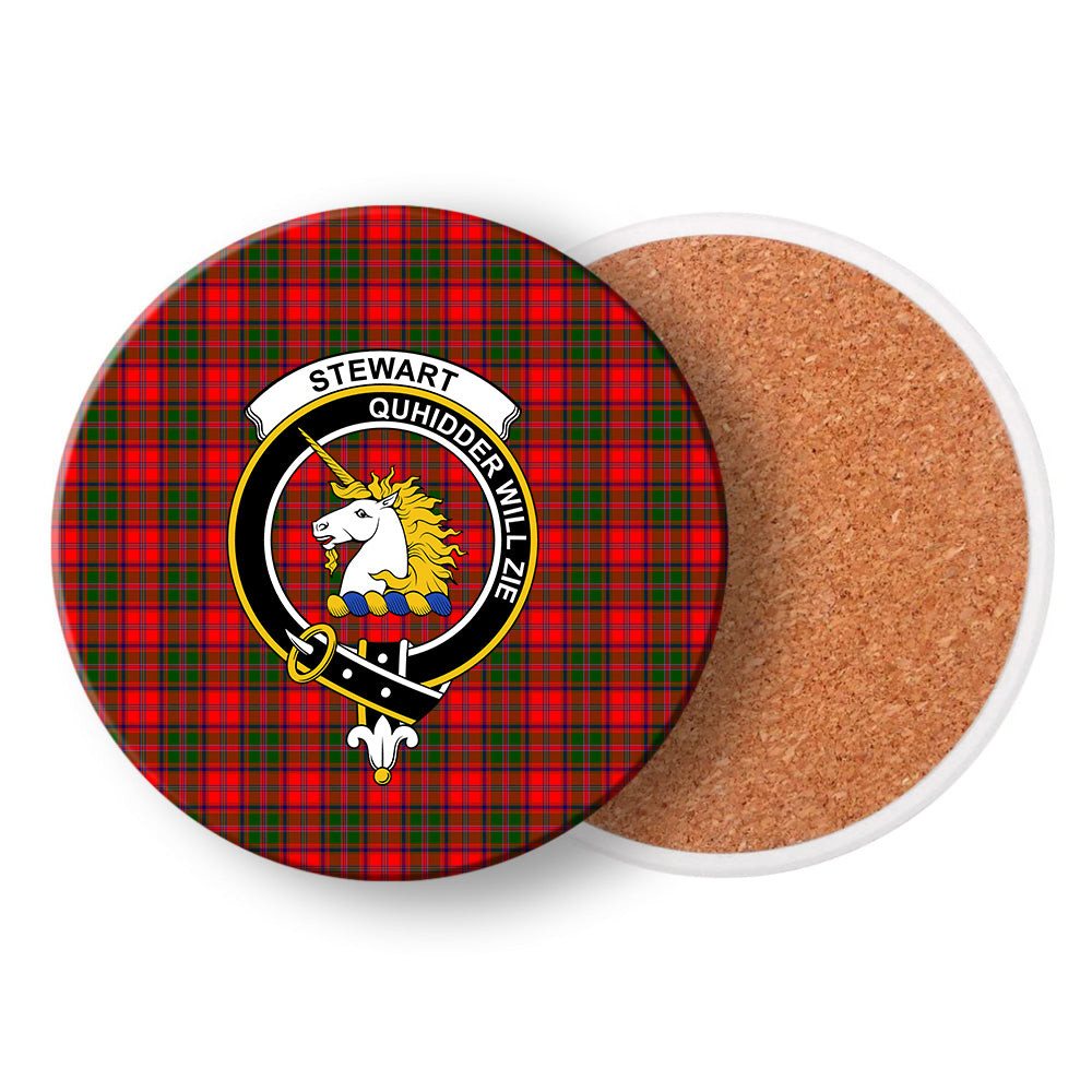 ScotsTee Shop Scottish Stewart of Appin Modern Crest Tartan Drinks Coasters – Wood, Rubber, Ceramic