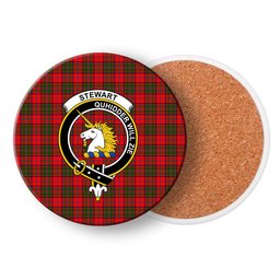 ScotsTee Shop Scottish Stewart of Appin Modern Crest Tartan Drinks Coasters – Wood, Rubber, Ceramic