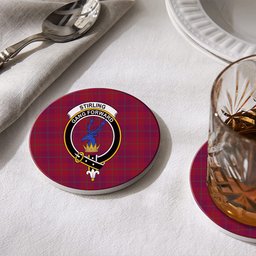 ScotsTee Shop Scottish Stirling of Keir Modern Crest Tartan Drinks Coasters – Wood, Rubber, Ceramic