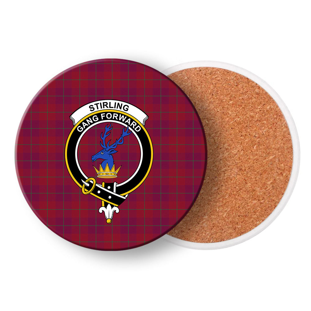 ScotsTee Shop Scottish Stirling of Keir Modern Crest Tartan Drinks Coasters – Wood, Rubber, Ceramic