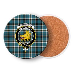 ScotsTee Shop Scottish Thompson Society Dress Blue Ancient Crest Tartan Drinks Coasters – Wood, Rubber, Ceramic