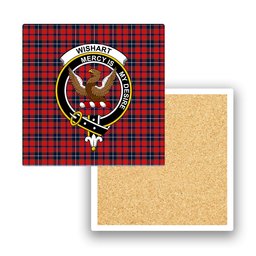 ScotsTee Shop Scottish Wishart Dress Modern Crest Tartan Drinks Coasters – Wood, Rubber, Ceramic
