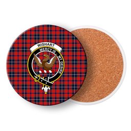 ScotsTee Shop Scottish Wishart Dress Modern Crest Tartan Drinks Coasters – Wood, Rubber, Ceramic