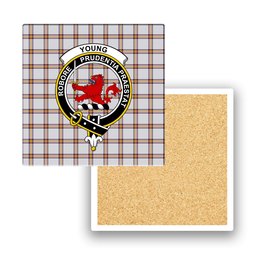 ScotsTee Shop Scottish Young Christina Modern Crest Tartan Drinks Coasters – Wood, Rubber, Ceramic