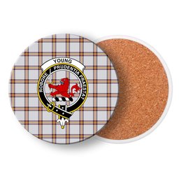 ScotsTee Shop Scottish Young Christina Modern Crest Tartan Drinks Coasters – Wood, Rubber, Ceramic